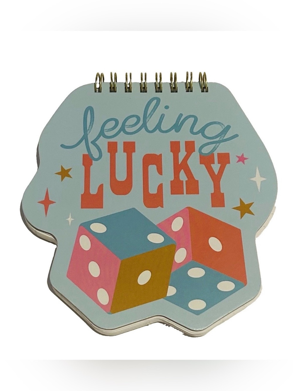 New Blue Spiral Notepad Shaped Bloc-Notes “Feeling Lucky” 50 Sheets